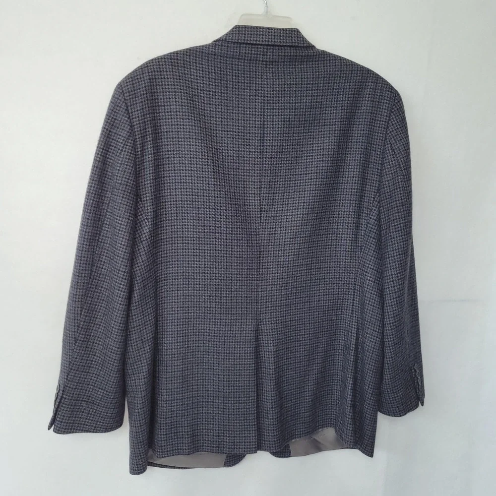 Chaps Men's 46R Wool‎ Tweed Houndstooth Blazer Sport Coat Gray Blue Two Button